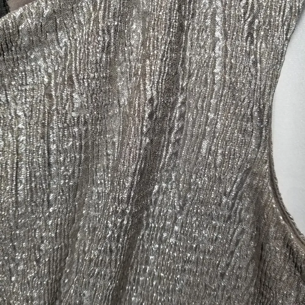 Connected Apparel Dress 10 Medium Silver Drape Faux Wrap Ruched Cocktail